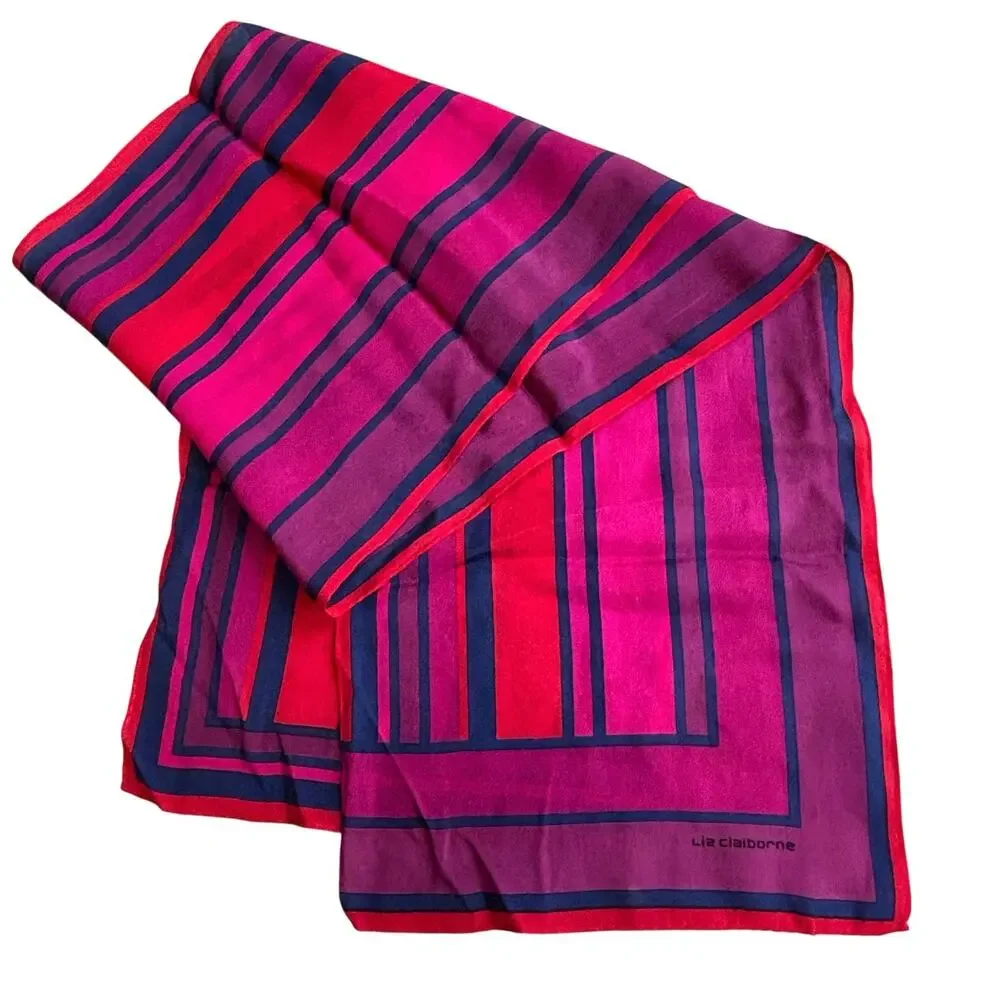 Liz Claiborne long rectangle silk scarf pink purple black geometric 1980's